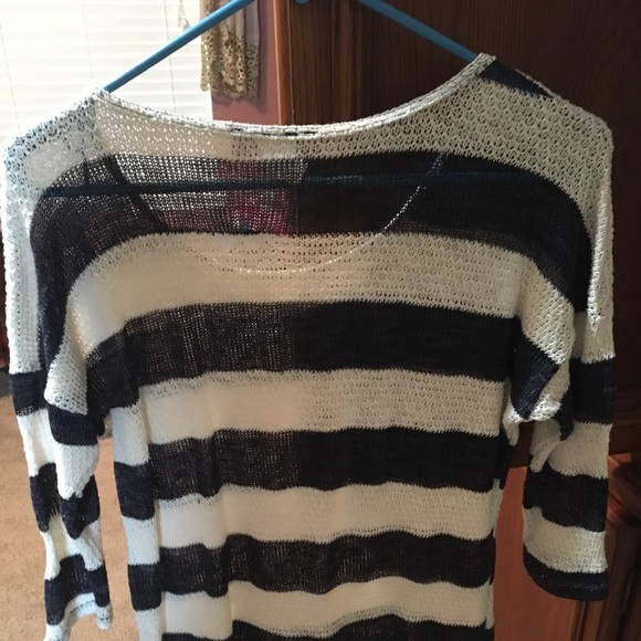 Navy and white striped sweater. Size large - Picture 2 of 3